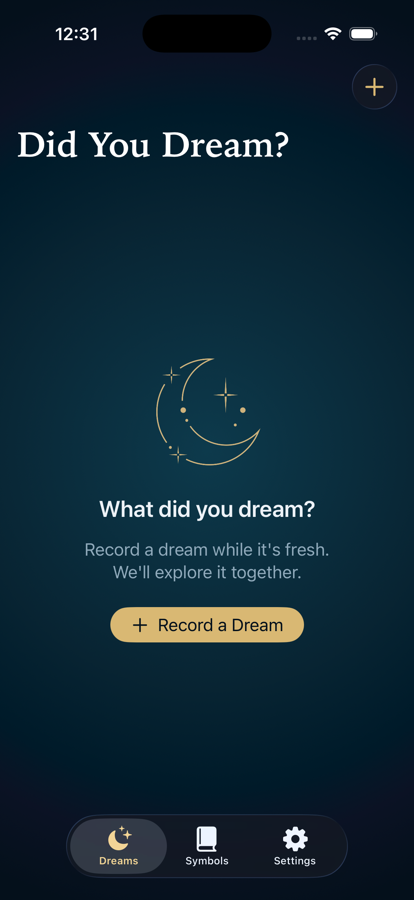 The Did You Dream? app home screen on iPhone, showing the dream journal